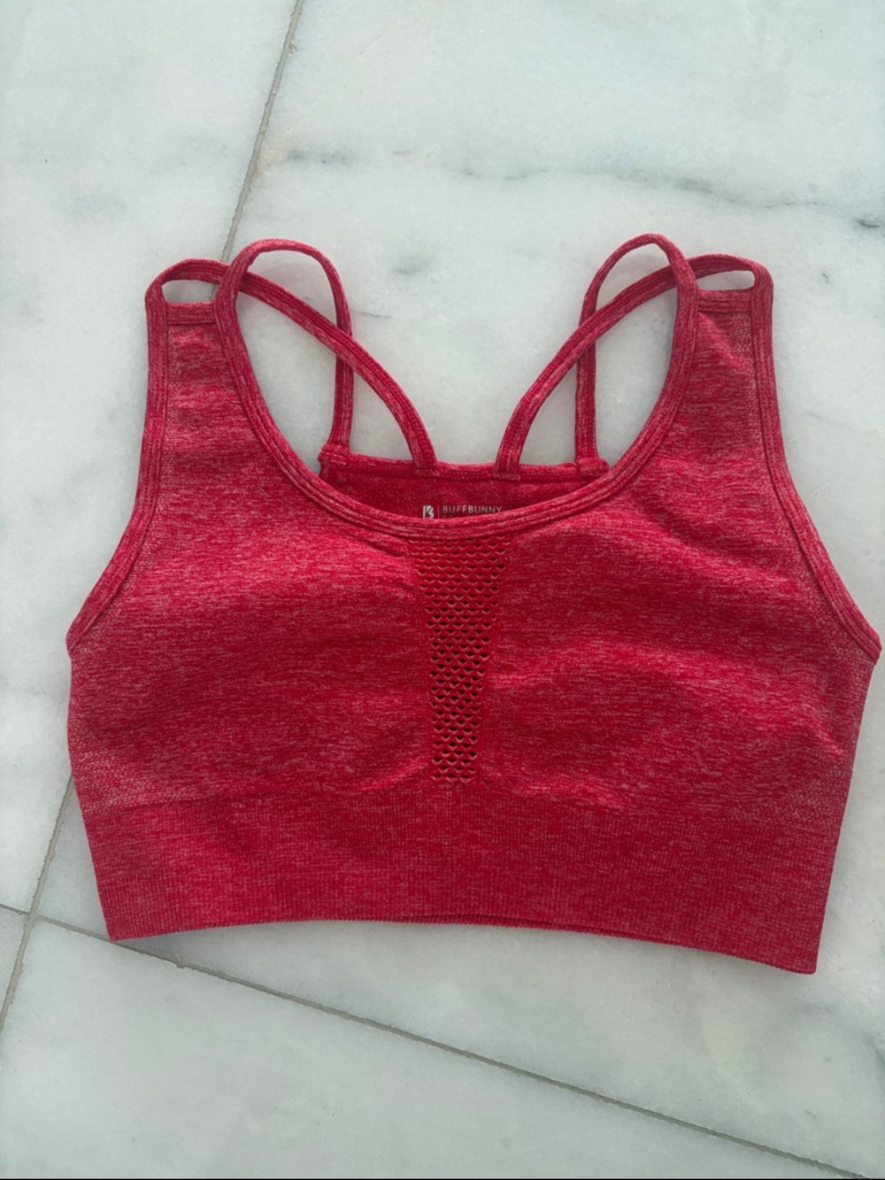 BuffBunny Heathered Red Seamless Strappy Sports Bra